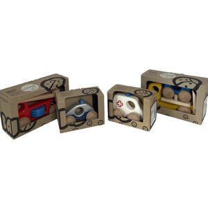 Bajo Wooden Toy Truck Emergency Vehicle Set - Police Ambulance Fire Tow Truck